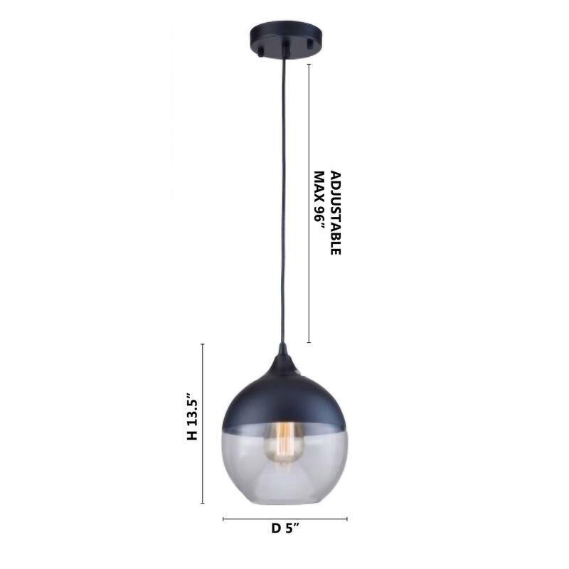 1-Light Matte Black Single Pendant With A Clear Glass Shade