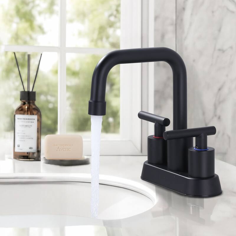 WOWOW 4 in. Centerset Double Handle Bathroom Faucet with Drain Kit