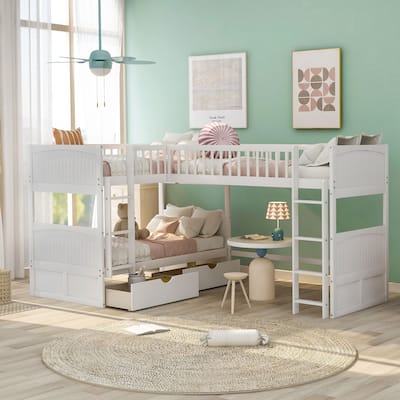 Twin Bunk Bed with Attached Loft and Drawers