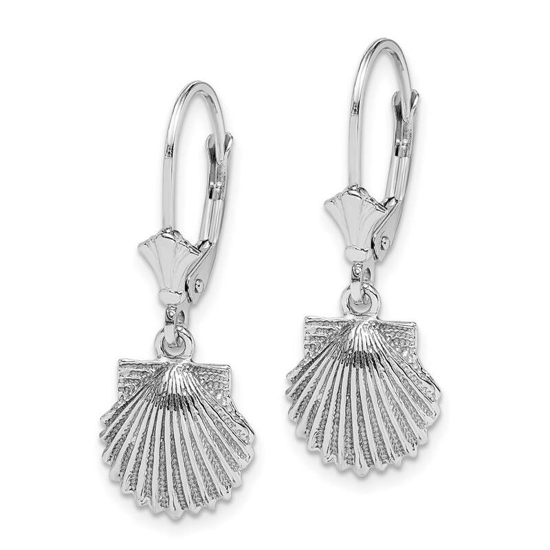 Curata 14k White Gold Scallop Shell Leverback Earrings - 11.4x10mm