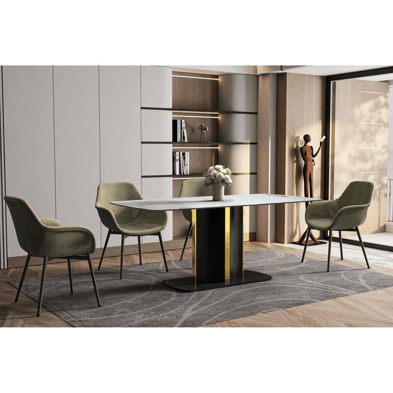 Sylva Dining Table Rectangular Tabletop in Gold Pedestal Base