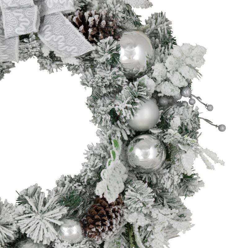 Glitter Frosted Foliage Artificial Christmas Wreath Bow, 30", Unlit