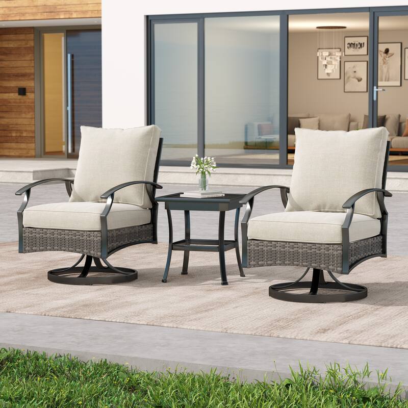 3 Piece Patio 25" W Swivel Chair Seating Group with Cushions