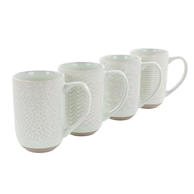 Siena 19 Ounce 4 Piece Stoneware Assorted Wax Relief Designs in Mint