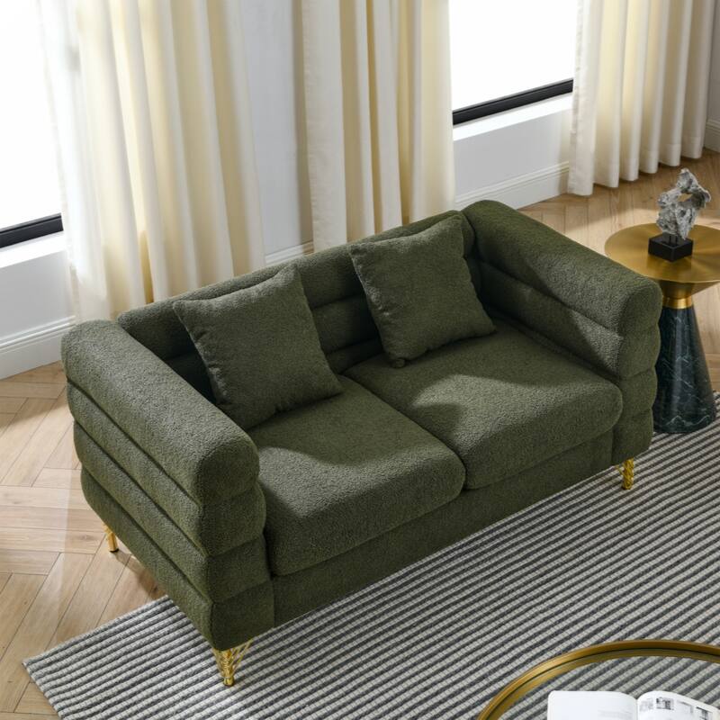 60Inch Oversized 2 Seater Sectional Sofa, Sectional Sofa-Deep Seating Sectional Sofa, Soft Sitting with 2 Pillows - Green