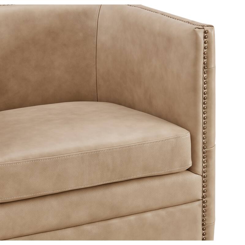 NPD Furniture Leslie Top Grain Leather Swivel Tufted Chair