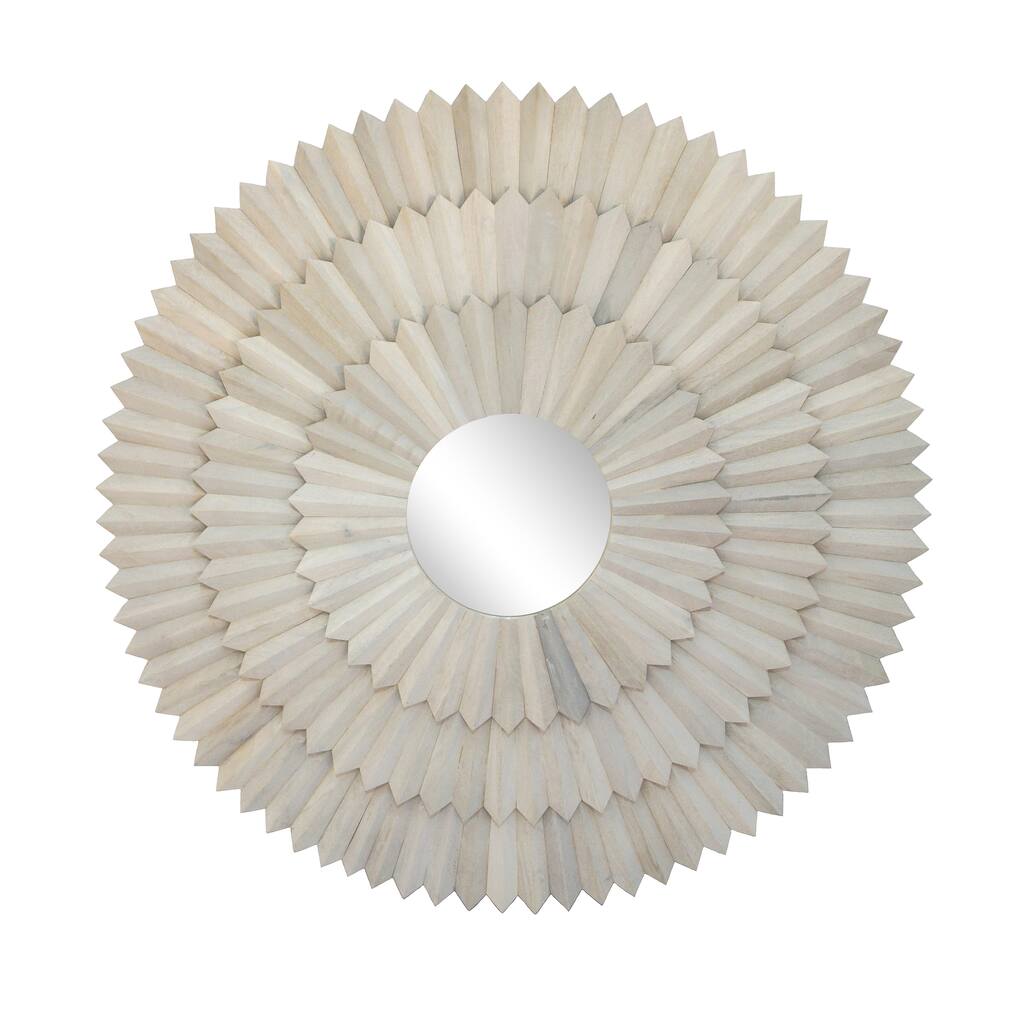 Light Wood Sunburst Mirror, Sunburst, 50"H, - Cream - 50" x 3" x 50"