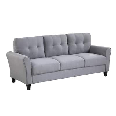 Modern Living Room Sofa Linen Upholstered Couch Furniture for Home or Office ,Light Grey*Blue