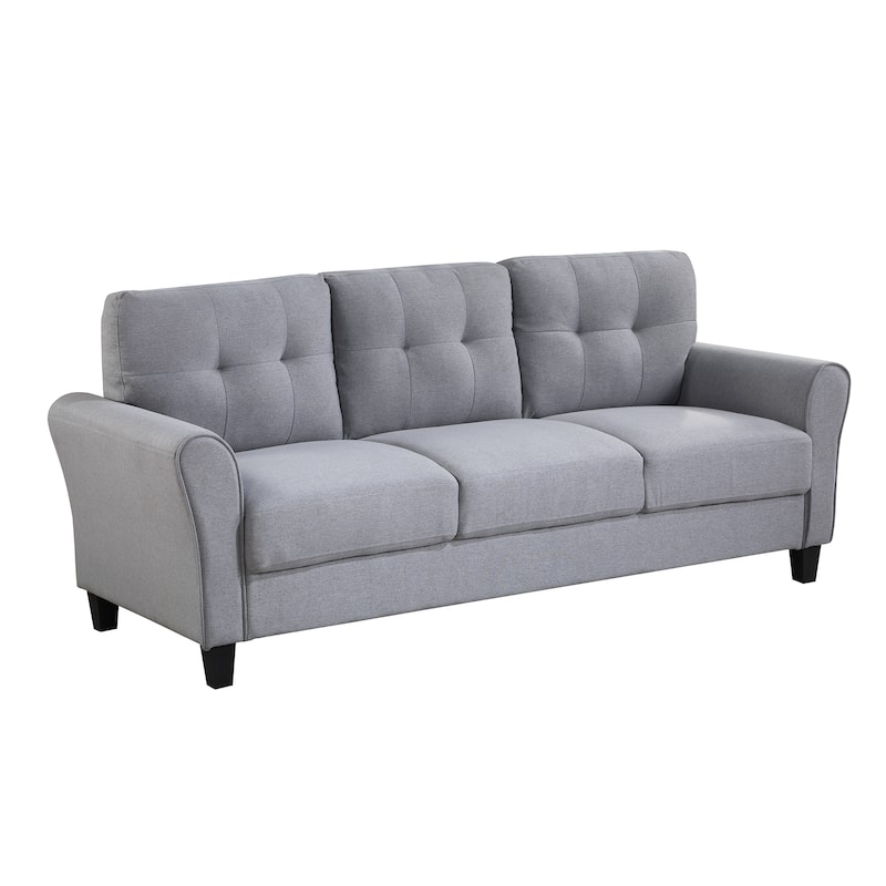 Roomfitters Modern Linen Upholstered Sofa, Stylish 3-Seat Couch for Living Room or Office Comfort - Light Grey-Blue