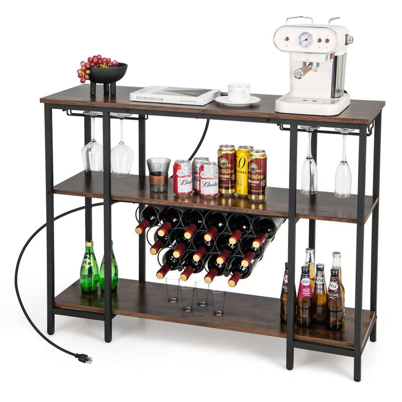 Costway Wine Cabinet Bar Table Rack Table for Drinks Glasses with - See Details - Brown