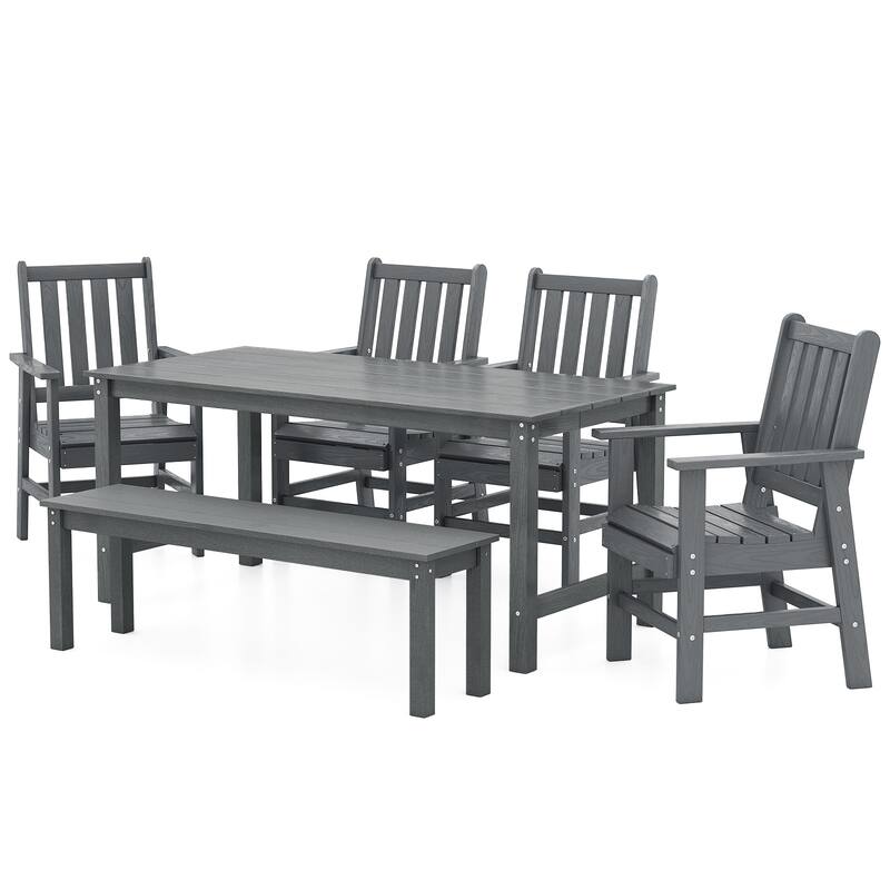 Gymax 6PCS Patio Dining Bench Set Outdoor HDPE Weather Resistant Table