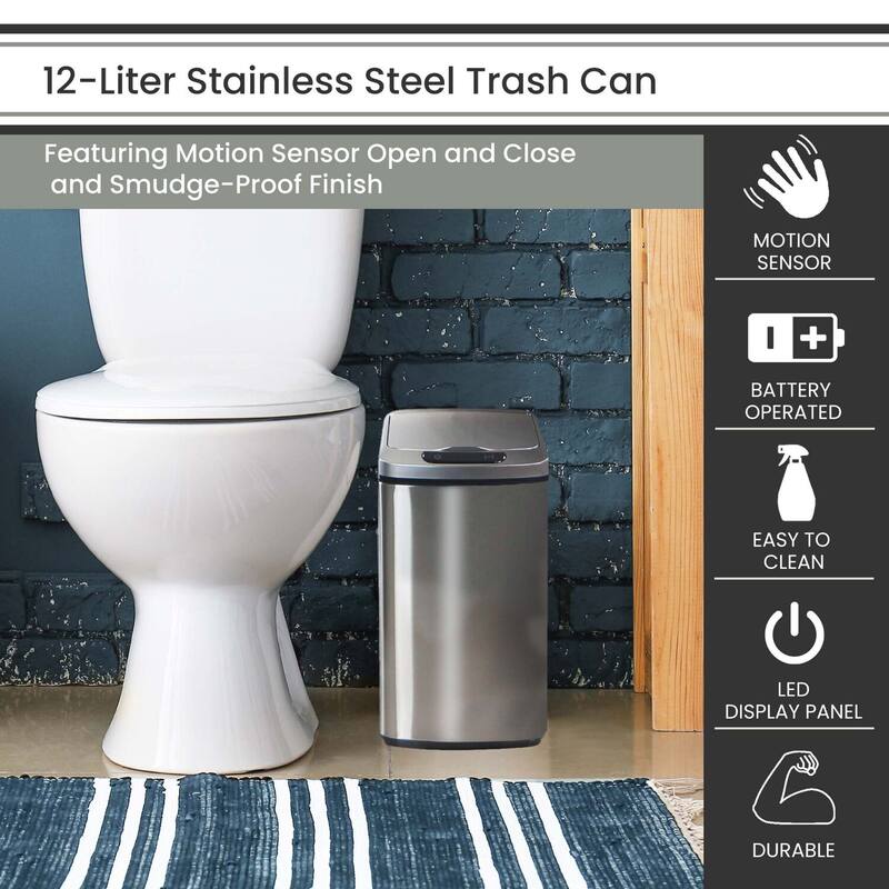 Hanover 12-Liter / 3.2-Gallon Trash Can with Sensor Lid in Stainless Steel