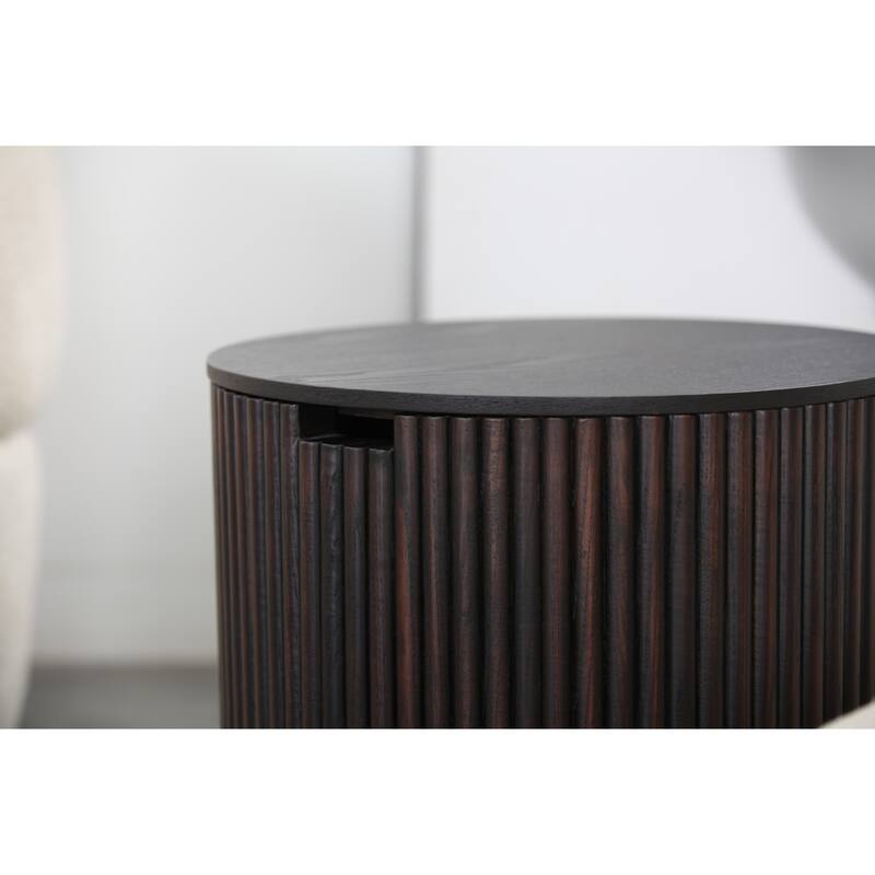 Handmade Round Coffee Table side Table End Table, Fraxinus mandshurica +MDF, Smoky Color, 27