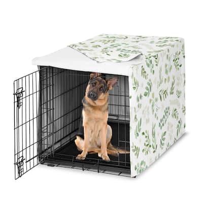Sweet Jojo Designs Green Boho Floral Leaf Dog Crate Kennel Cover 48in. Neutral Sage White Bohemian Watercolor Botanical Woodland