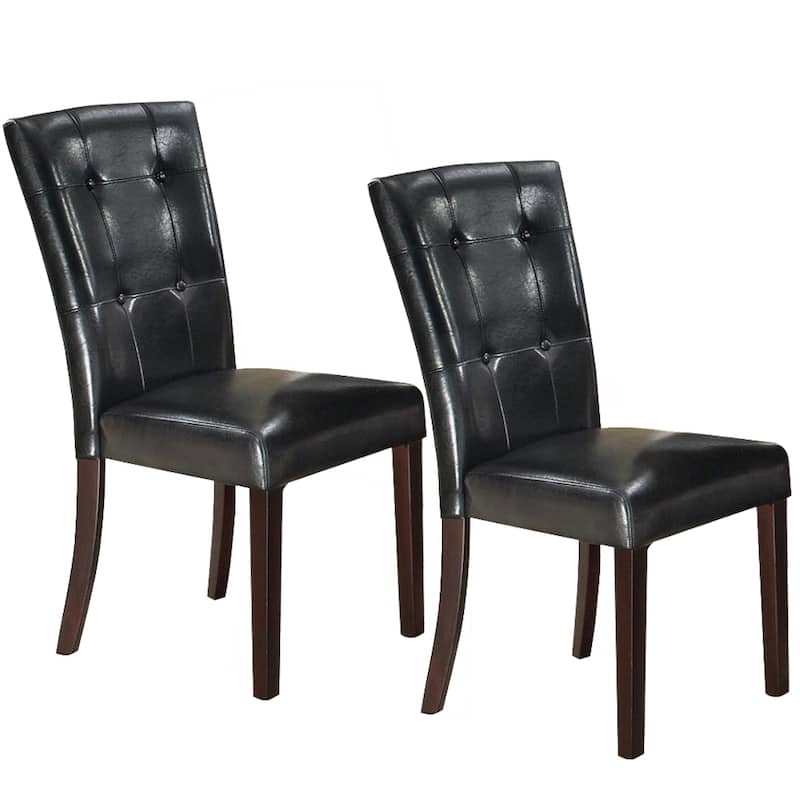Dining Side Chair Set of 2, Button Tufted Black Faux Leather Upholstery