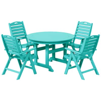 Polytrends Laguna 5-Piece Round Table Folding Highback Chair Dining Set