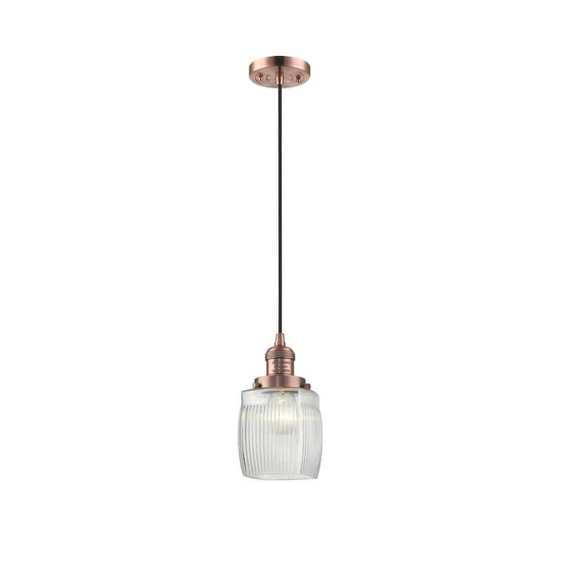 Innovations Lighting Colton Single Light 6" Wide Mini Pendant with - Antique Copper / Clear Halophane