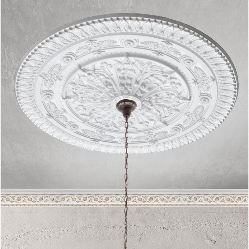 Classic White Round Ceiling Medallion 37 Inch Dia - White