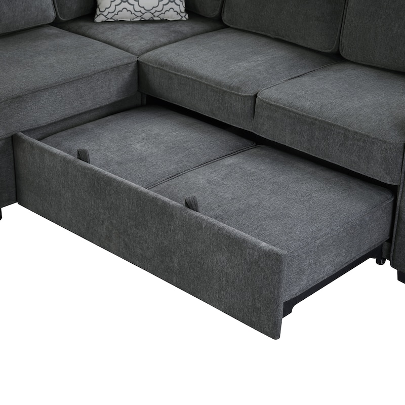 Convertible Multifunctional L-Shaped Sectional Sofa Bed with Dual Pull-Out Sleepers by Harper&Bright Designs