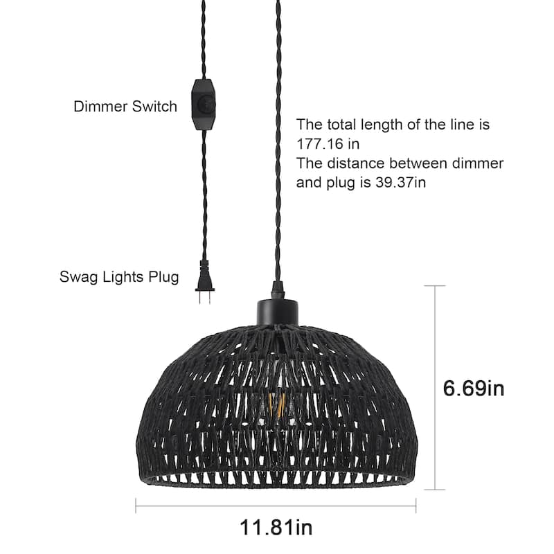 1-Light 11.81"W Rattan Pendant Lights for Kitchen Island Living Room