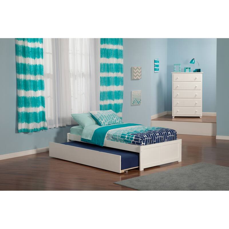 Concord Platform Bed with Footboard and Twin Trundle Bed - White - Twin