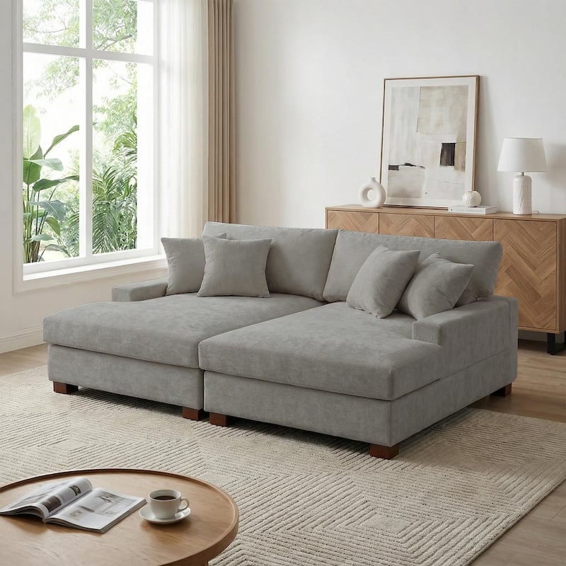 Modern Upholstered Chenille Modular Sectional Sofa with 2 Chaise
