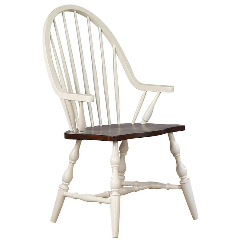 Dining Chair With Arms - Art Deco Style Armchair - Solid Wood - Fully Assembled - Antique White & Chestnut Brown