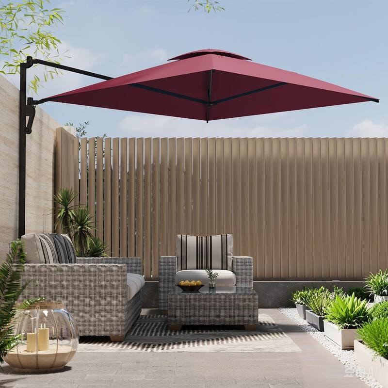 AECOJOY 10 FT. Wall Mount Umbrella Outdoor Patio, Large Patio Rectangular Aluminum Cantilever Umbrellas