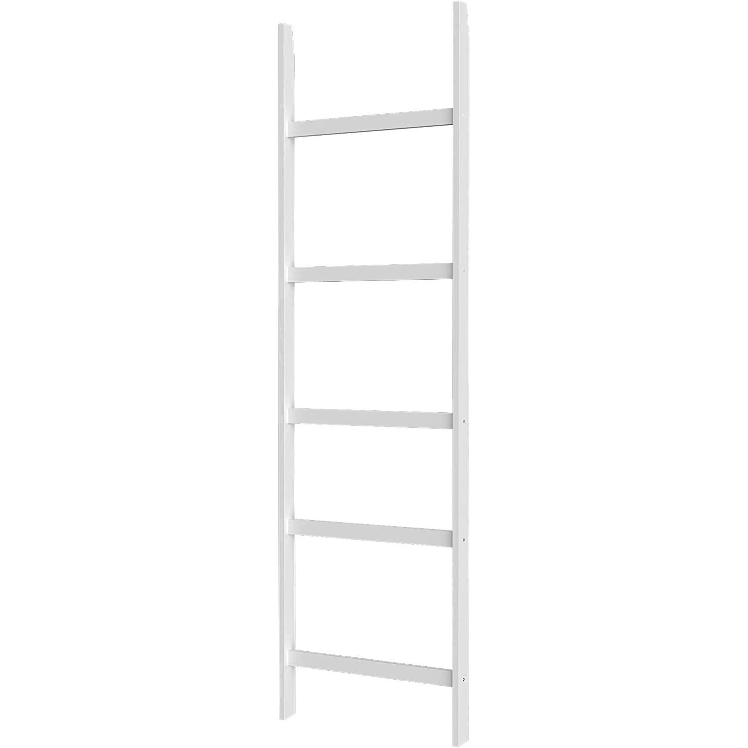 5 Tier Ladder Towel Rack, White Bamboo Blanket Ladder Towel Bar with