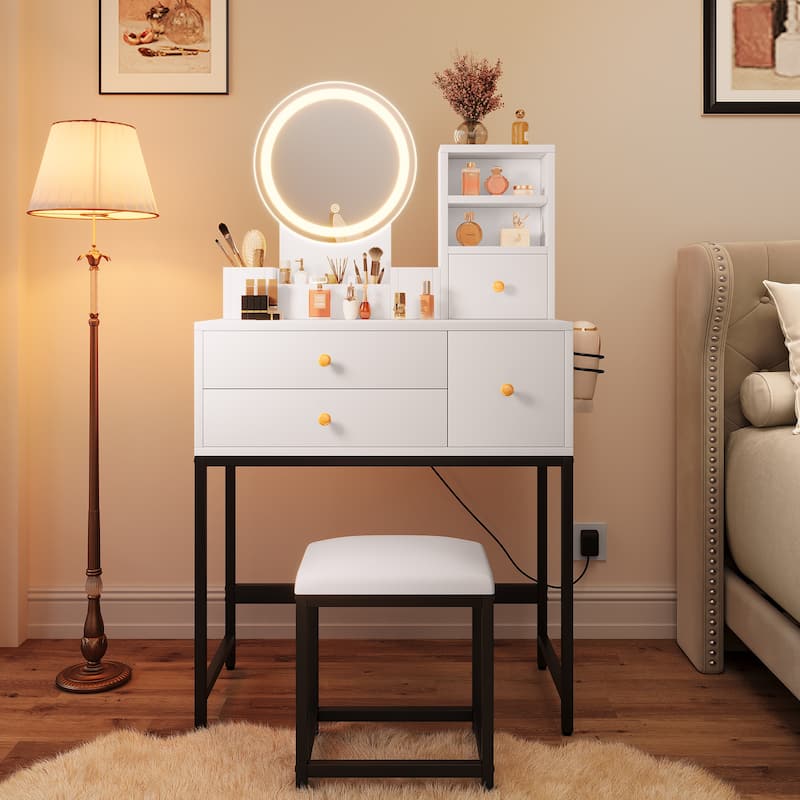 Moasis 48.3''Makeup Vanity Round LED Mirror Vanity Desk