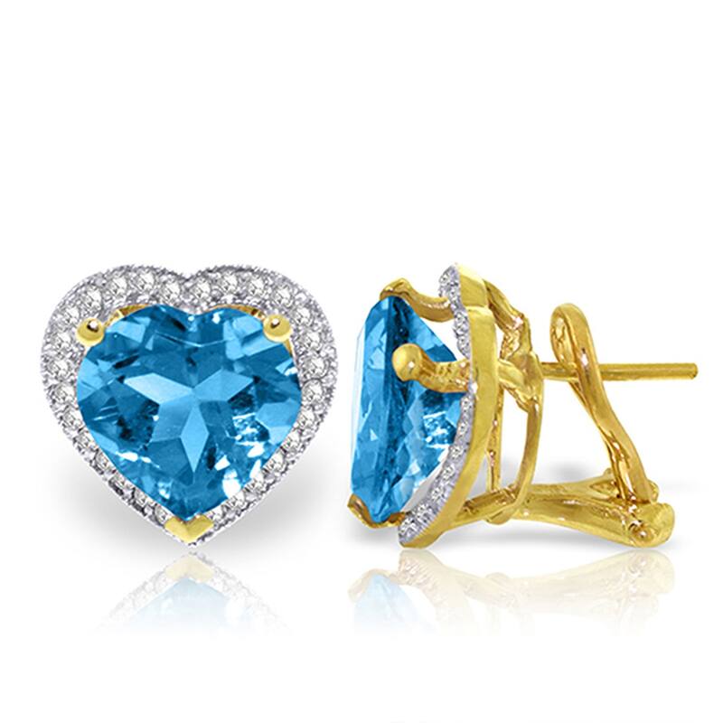 12.88 Carat 14K Solid Gold Heart Blue Topaz Diamond Earrings - Yellow