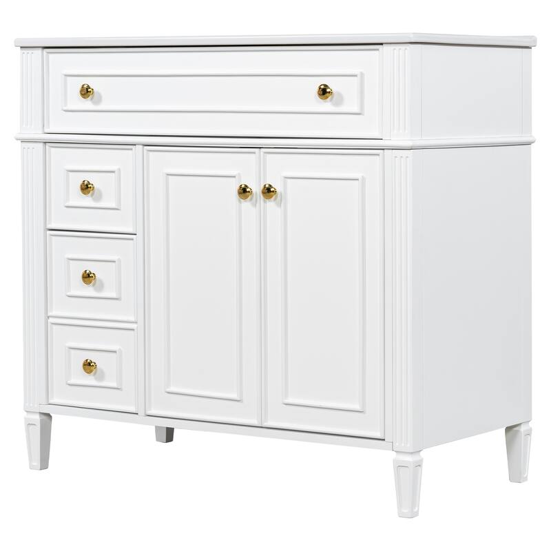 Modern 36 Inch Bathroom Vanity with Ceramic Sink, Solid Wood Frame Bathroom Storage Cabinet with Drawers and Gold Handles