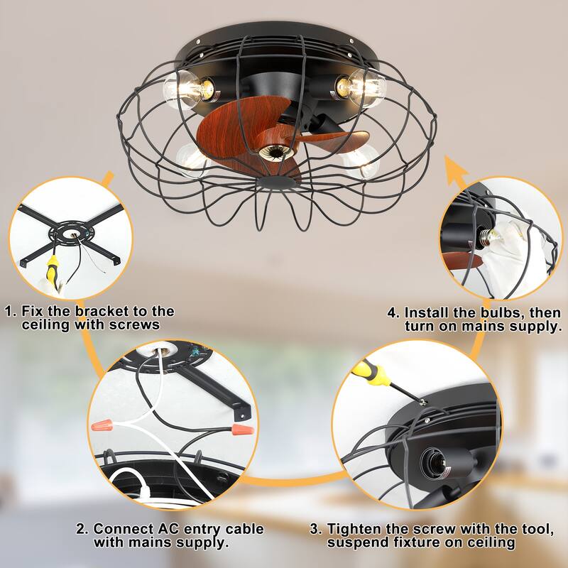 Depuley 20" Caged Ceiling Fan with Lights Remote Control Farmhouse Timer 3-Speed Flush Mount Ceiling Fan for Living Room