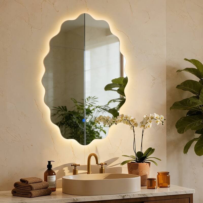 Oval Frameless Dimmable LED Light Anti-Fog Wall Bathroom Vanity Mirror