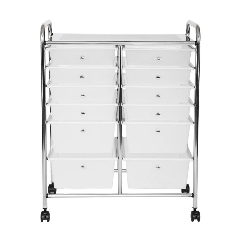 Seville Classics Multi-Use 12-Drawer Organizer Stationary Cart, Frost White