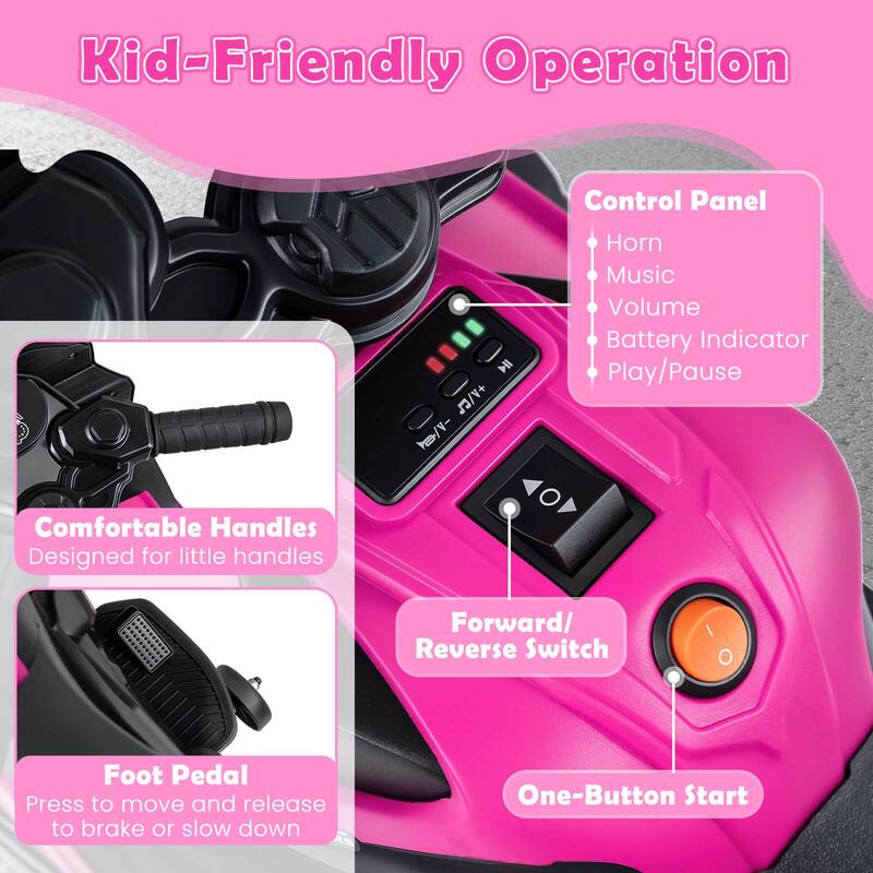 Costway 6V Kids Motorcycle with Music, Horn, Detachable Training