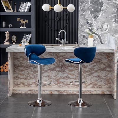 Roundhill Furniture Masaccio Velvet Upholstered Adjustable Swivel Barstool, Set of 2