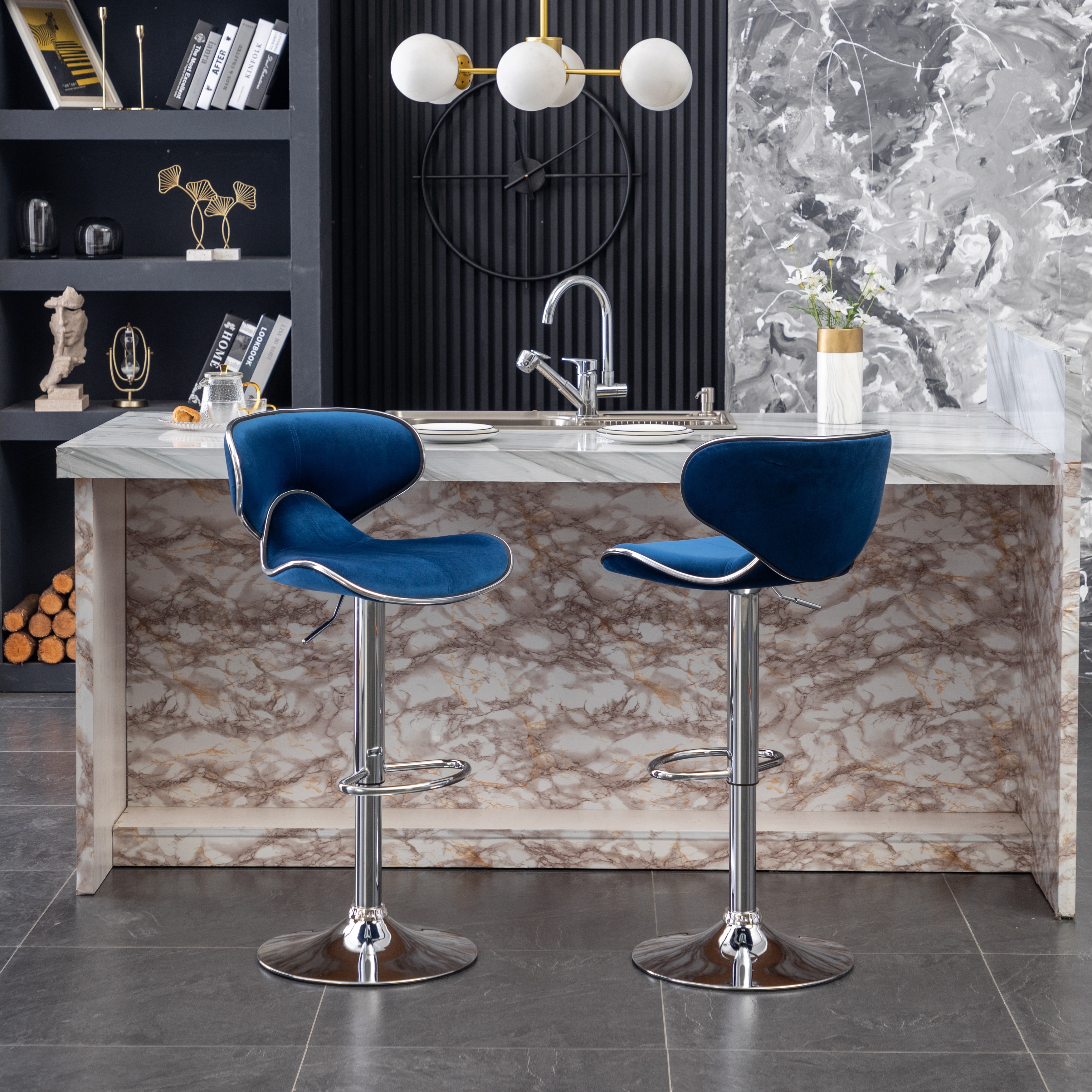 Roundhill Furniture Masaccio Velvet Upholstered Adjustable Swivel Barstool, Set of 2