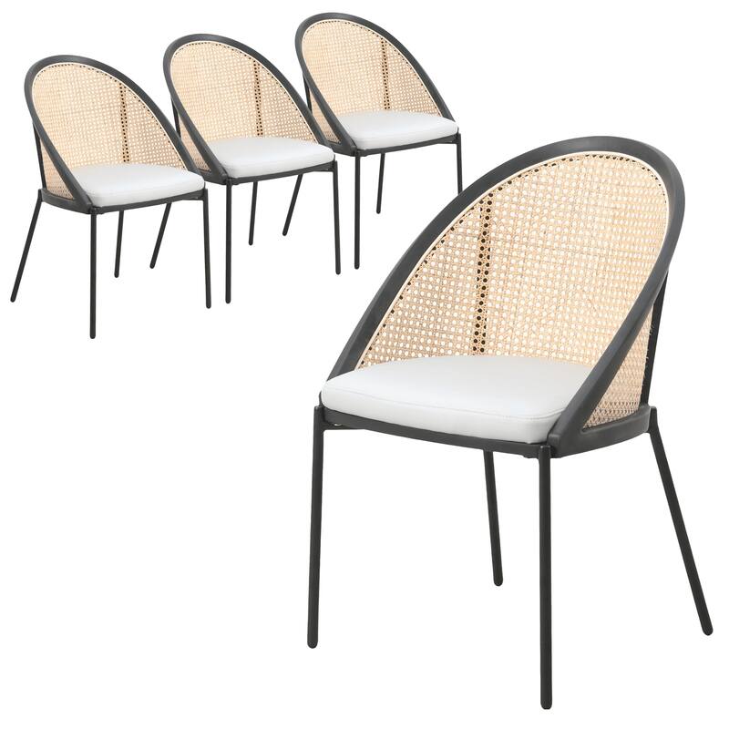Urbane Modern Stylish Dining Chair with Vinyl Fabric Seat and Wicker Back for Dining Room & Kitchen, Set of 4 - Light Grey