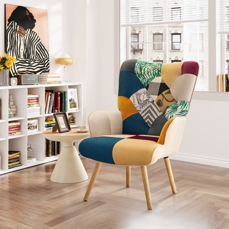 Modern Fabric Upholstered Wingback Armchair Accent Chair
