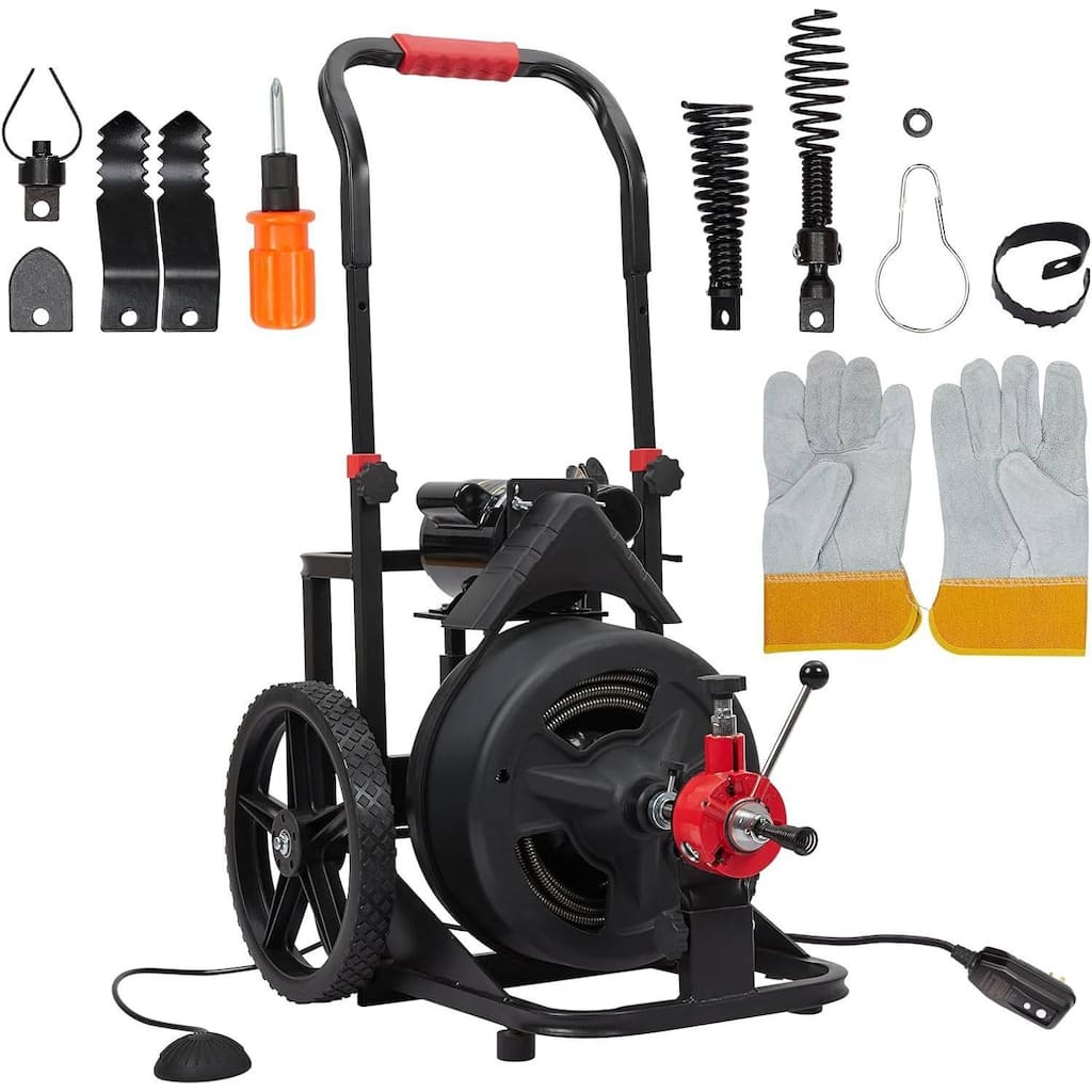 100 Ft x 1/2 Inch Heavy Duty Electric Drain Cleaner Machine for 2-4 Inch Pipes