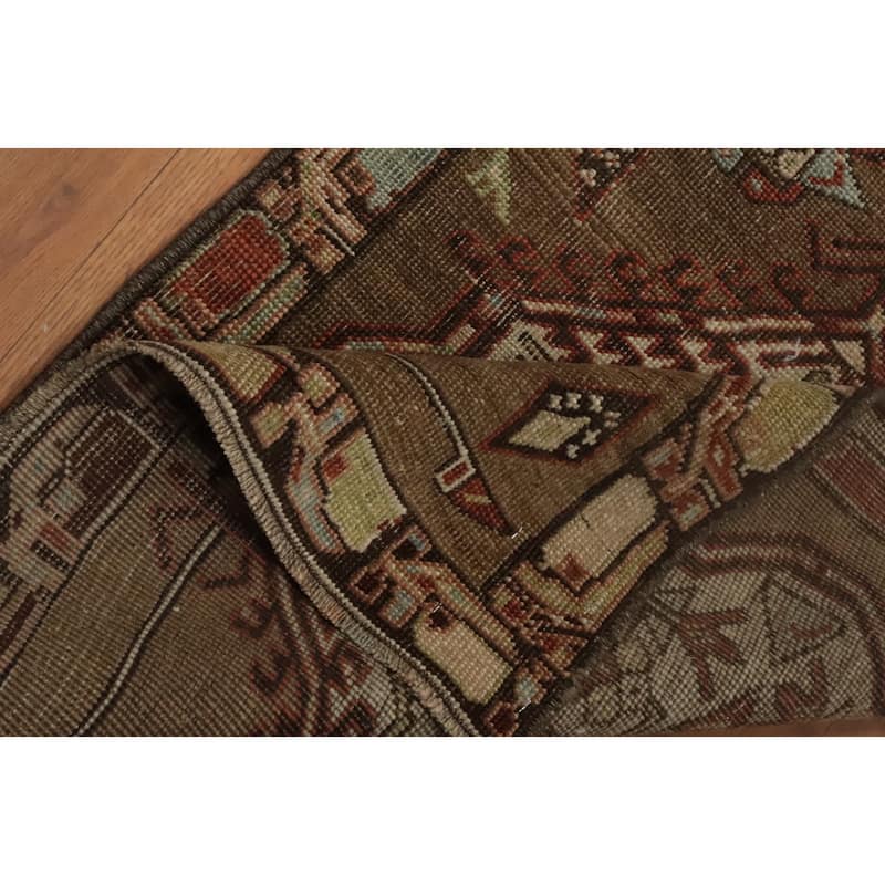 Hand Knotted Oriental 100% Wool Carpet Traditional Tribal Brown Sarab Runner Rug - 13' 9'' X 2' 2''