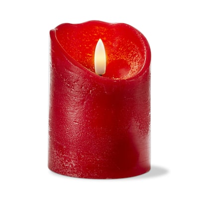 Weathered Red Flameless LED Pillar Candle 3x6 - Everyday Wax Candle for Home Decor, Wipe Clean, Safe & Stylish