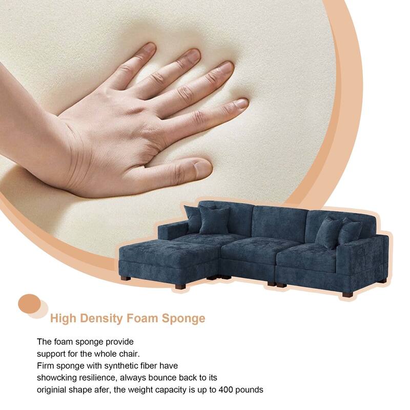 Oversized Chenille Modular Sectional Sofa Living Room Set with Ottoman