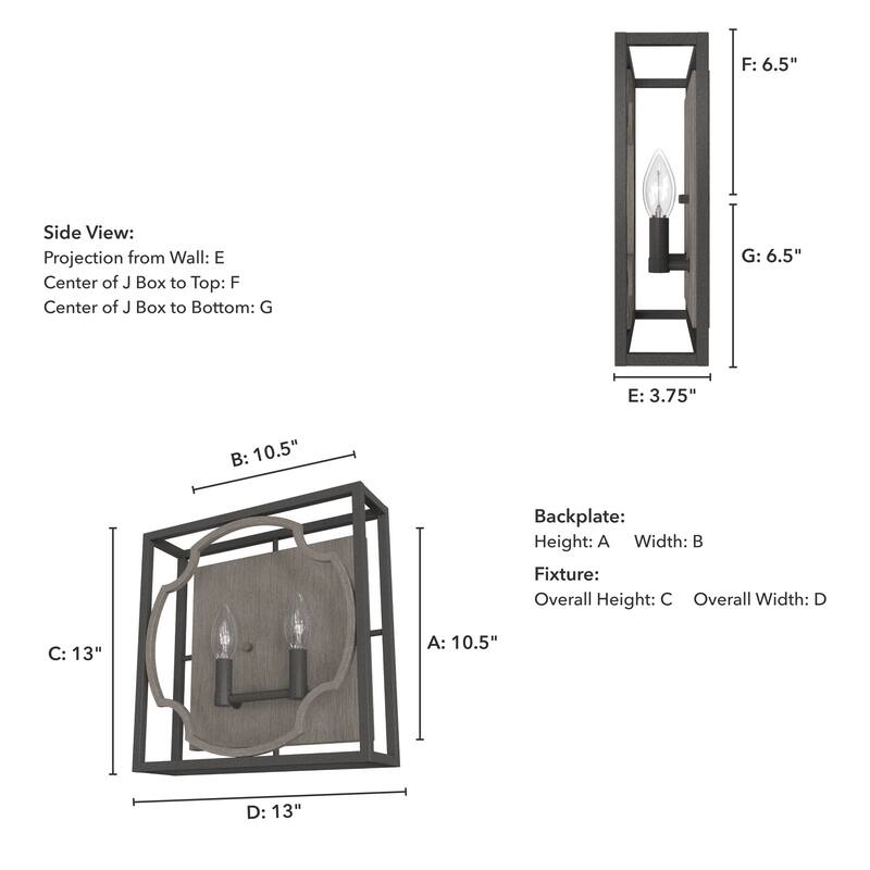 Hunter Stone Creek 2-Light Wall Sconce - Bathroom, Hallway, Laundry - Farmhouse, Rustic, Transitional - Damp Rated!