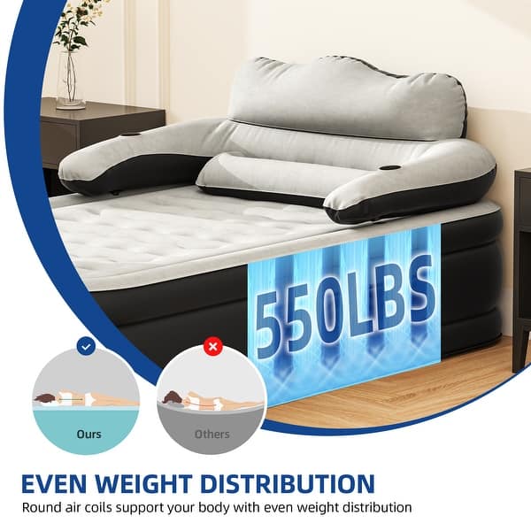INTEX 18 PILLOW TOP AIR MATTRESS ELECTRIC PUMP HEADBOARD SIZE QUEEN - BLUE