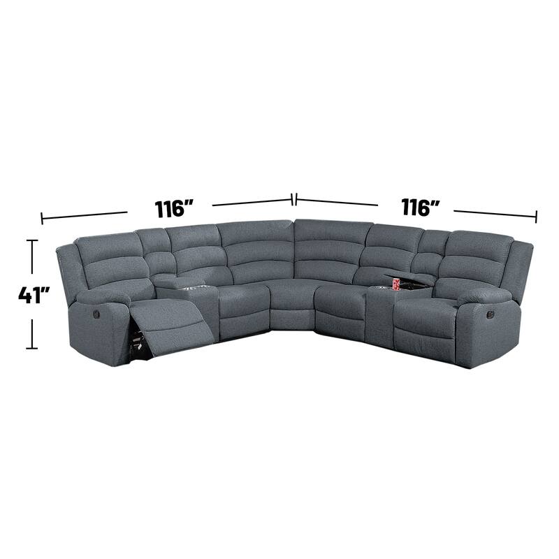 3 Piece Burlap-Like-Fabric Reclining Sectional Set with Console
