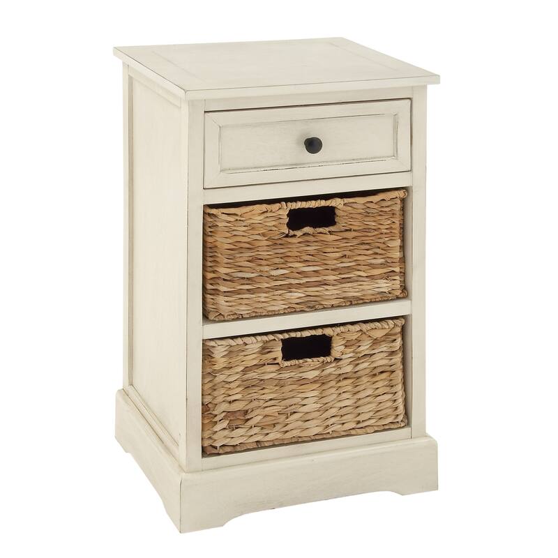 Wood Storage Unit with 2 Wicker Basket Drawers - Black, Brown, Teal, Cream - Roche River Decor