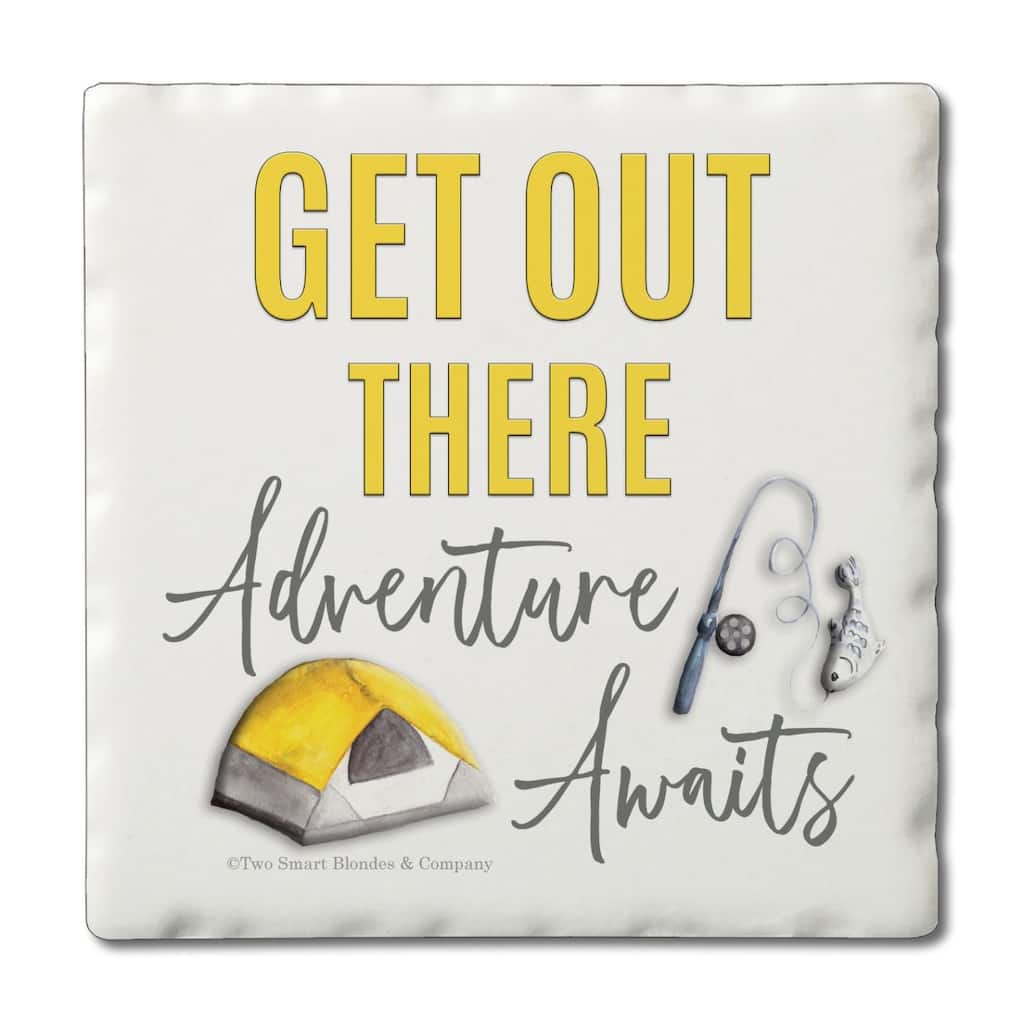 Get Out There 4-Pack Absorbent Stone Coasters with Protective Cork Backing 4" Square Made in The USA Easily Wipes Clean