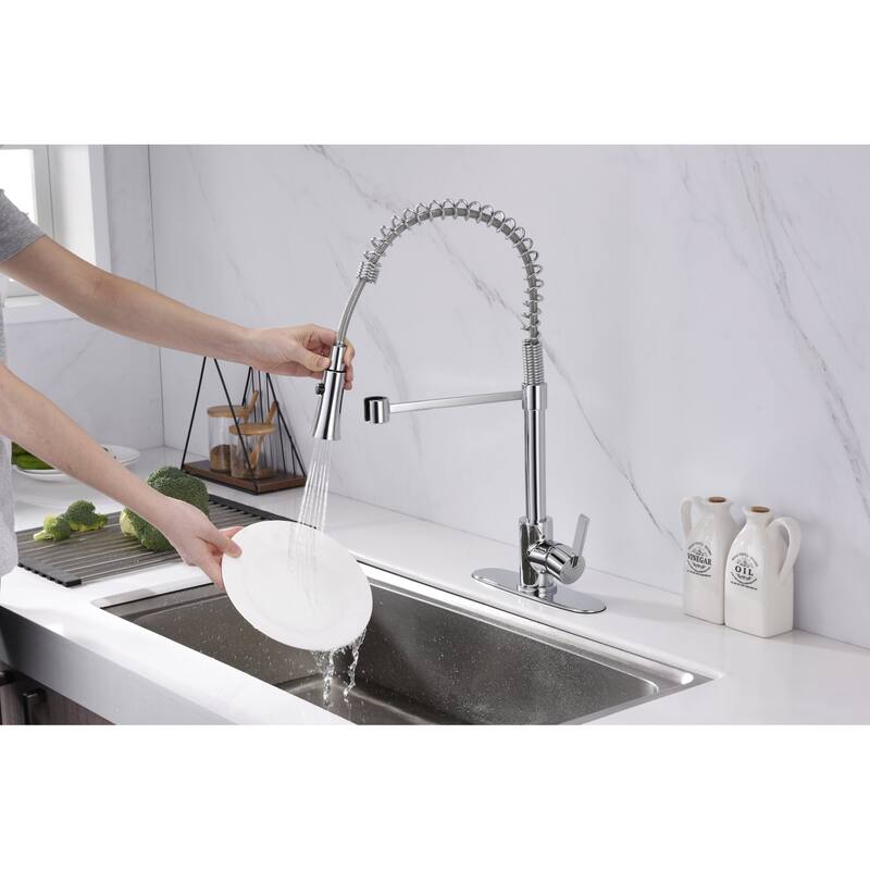 UltraFaucets Euro Collection Spring Spout Kitchen Faucet With Pull-Down Spray
